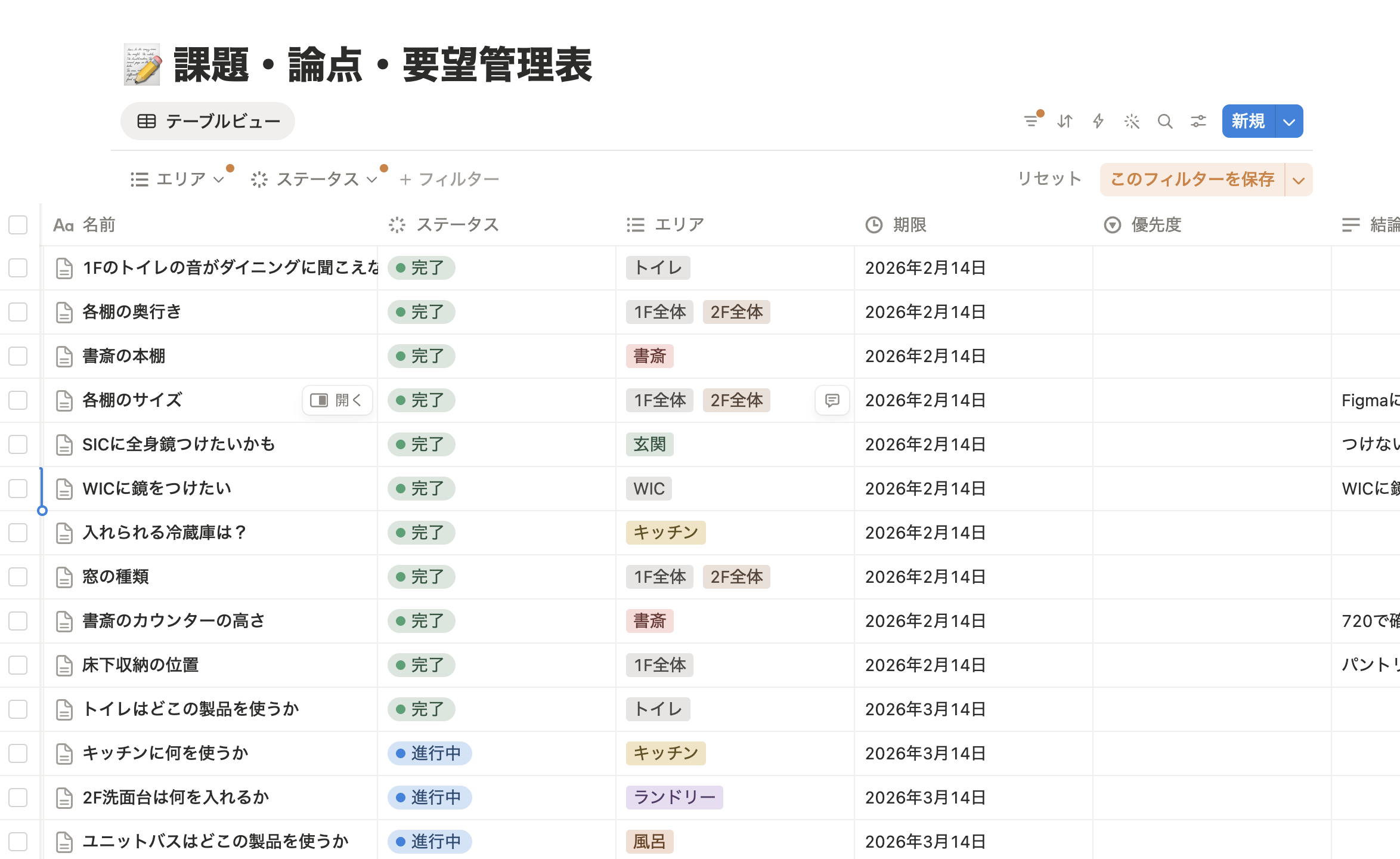 Notionで管理している課題・論点・要望管理表