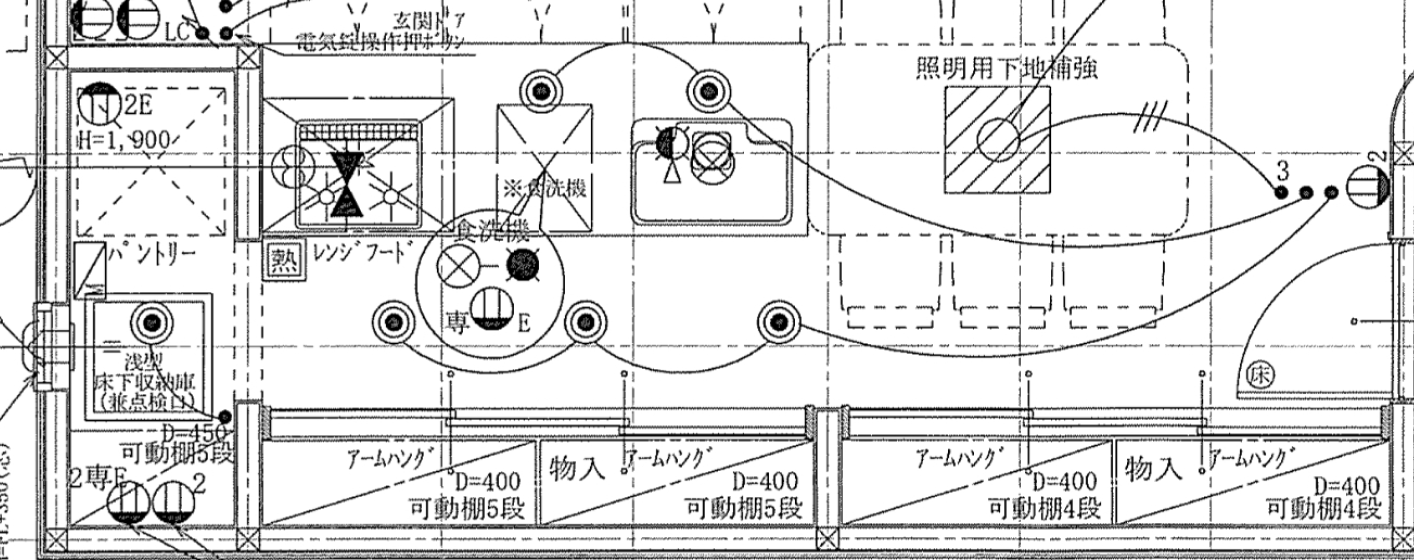 我が家のキッチン電気配線・設備図